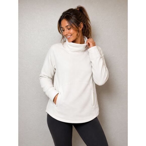 Athleta Tops - Athleta Ivory Fleece Cowl Neck Pullover Medium